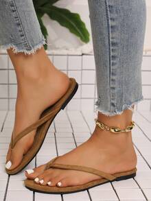 Ins Style Basic Flip Flops, Soft Texture High-End Slip-On, Casual Summer Wear Essential - Brown - View 3