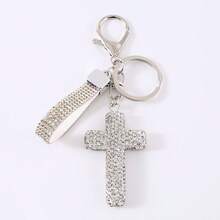 1pc Rhinestone Cross Keychain Pendant, Creative Personalized Fashion Bag Charm - Multicolor - View 7