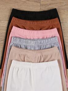 6pcs Girls' Vertical Striped Slim Fit Bermuda Shorts, Soft & Comfortable Minimalist All-Match Everyday Versatile - Multicolor - View 3