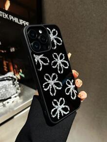 1 pezzo Custodia morbida e confortevole per telefono con specchio, incastonata con diamanti, farfalla e fiori in strass di lusso, adatta per iPhone 17Pro Max/17pro/17air/17/16promax/16/16pro/16plus/15/15promax/15plus15pro/14promax/14pro/14/13promax/13/13pro/13promax/12/12promax/12pro/11/11promax/11pro - Bianco - Visualizzare 5