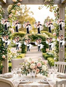 7pcs Custom Bride And Groom Photo Banner, Personalized Wedding Couple Banner, Funny Carrying Bride Bachelorette Party Decoration,Custom Bride Carried By Groom Photo Banner,Funny Wedding & Bridal Shower Decoration - Multicolor - View 5