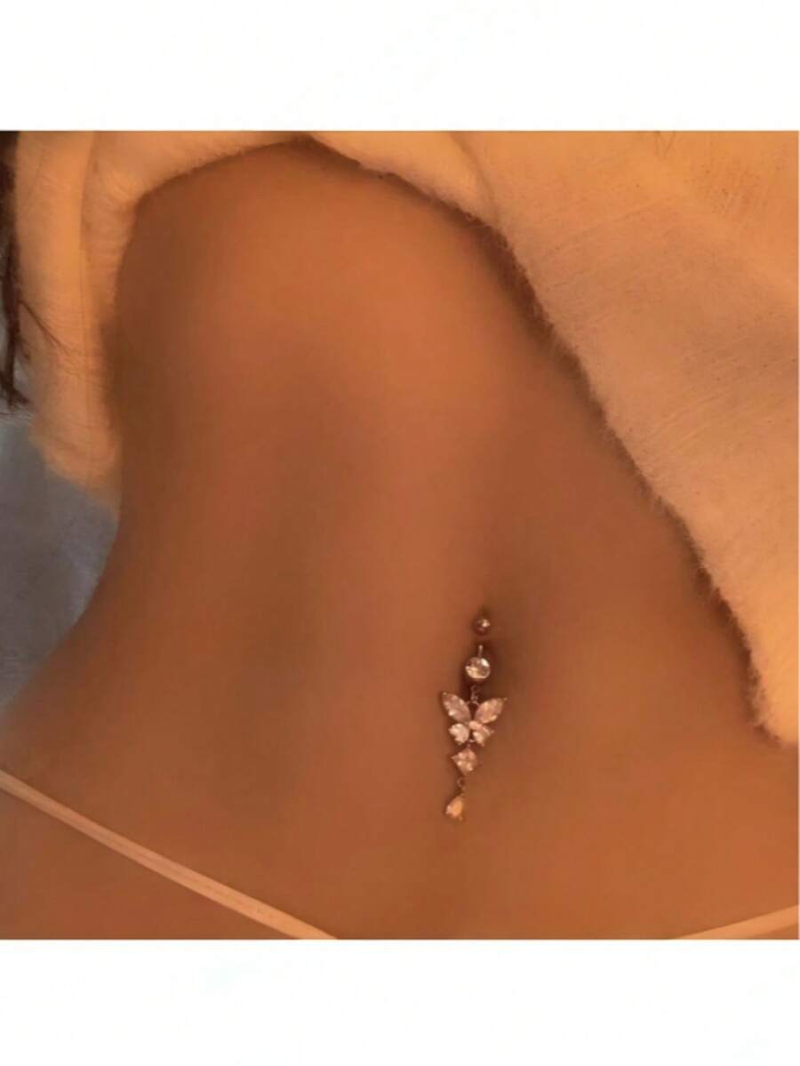 1个蝴蝶形肚脐环，小号/大号可选，女士肚脐环 - 銀色 - 查看 1