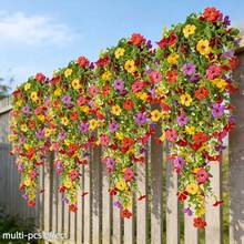 12 pezzi di fiori finti colorati appesi - vivaci fiori gialli, rossi, fucsia e viola, decorazioni floreali per vacanze, petali realistici, senza manutenzione, decorazione in plastica durevole per interni/esterni, adatti per matrimoni, Natale, San Valentino, composizioni floreali - Multicolore - Visualizzare 5