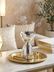 Elegant & Fashionable Aromatherapy Burner, Luxury Hammered Metal Design Incense Holder, Sophisticated Aroma Diffuser, Home Decor In Silver/Gold/Black - Hand-hammered Pattern - View 3