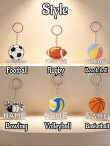 Llavero de pelota deportiva personalizado, llavero con nombre personalizado, llavero colgante para bolso, diseño estilo baloncesto, fútbol, rugby, voleibol, regalo personalizado - Estilo B - Ver 2