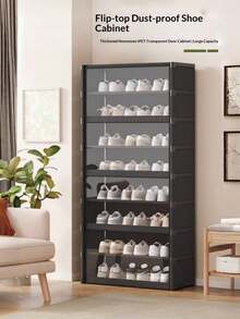 Dustproof Shoe Cabinet With Transparent Flip Cover, Large Capacity Shoe Organizer, Sturdy And Durable, Suitable For Small Apartments, No Installation Required - Black - View 10