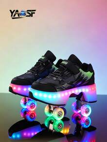YAOSF Upgraded High-End Roller Skates - Wheels Light Up When Skating, One-Button Four Wheels Retractable, Fashion Luminous Roller Skates For Kids & Teens - Black - View 15