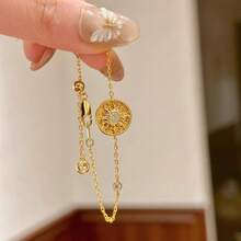 18K镀金复古法式太阳女神罗盘旭日极简通勤手链 - 金色 - 查看 5