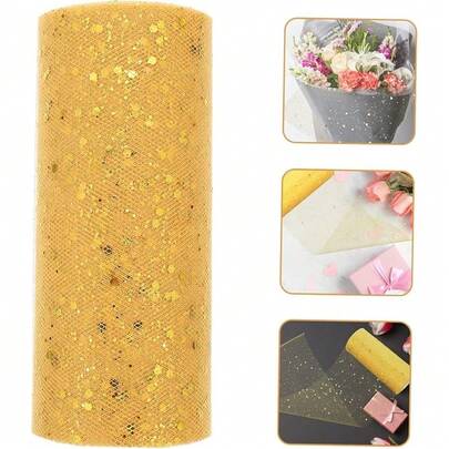 Khăn trải bàn bằng vải voan mỏng lấp lánh màu vàng 30cm*275cm - Vải lưới ruy băng đính kim sa lấp lánh, thích hợp cho đám cưới, váy voan, gói quà, trang trí tiệc.