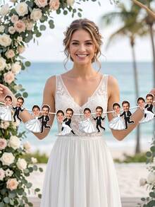 7pcs Personalized Wedding Couple Face Banner,Custom Photo,Custom Bride And Groom Photo Banner, Wedding Couple Dancing Banner, Personalized Bachelorette & Wedding Party Decor,Funny Wedding & Bridal Shower Decoration - Multicolor - View 3