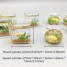 2/4Pcs Miniature Fish Tank Toy Mini Round Fish Bowls Resin Goldfish Grass For Dollhouse Desktop Craft Project Decor,Mini Fish Bowl,Dollhouse Accessories,Dollhouses Decor - Multicolor - View 9