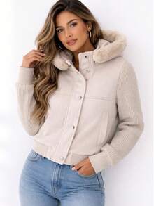 Women's Jacket With Fleece Hood And Ribbed Sleeves – Modern, Stylish, Comfortable Women's Winter Coat, Casual Chic And Urban Look, Versatile And Elegant Jacket For Cold Weather - Tắt - Xem 6