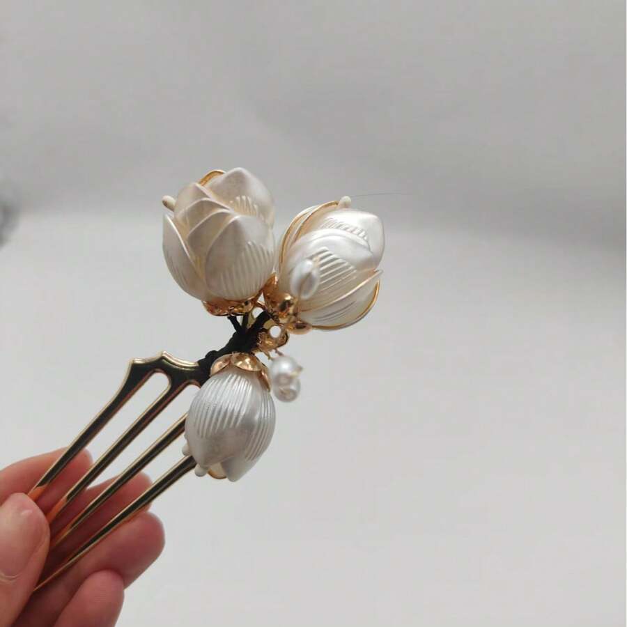 1个玉兰花U形发簪,新款中式发饰,优雅汉服/旗袍装饰,旅行,生日 - 彩色 - 查看 1