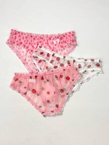 3pcs Cute & Sweet Floral Print Minimalist Women's Bikini Briefs - Multicolor - View 3