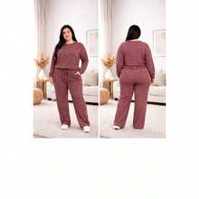 Lanzinha Ribi Plus Size Winter Set - Long-Sleeved Blouse And Wide-Leg Pants - Super Comfortable - Rosé - View 2