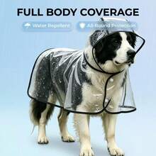 Transparent Dog Raincoat, Waterproof Clear Hooded Dog Rain Poncho With Leash Hole, Lightweight Pet Rain Jacket With Black Trim For Small Medium Large Dogs, Full Body Coverage Rainwear For Outdoor Walking - Black - View 2