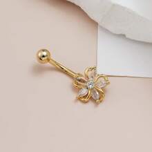 1 pieza Elegante anillo de ombligo con diseño floral, joyería corporal para mujer, accesorio de perforación de ombligo elegante - Multicolor - Ver 7