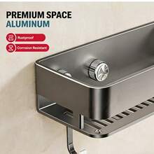 Estante de almacenamiento con ventosa para baño, cesta de ducha multifuncional para toallas, para organizar y secar - Gris plateado + 5 ganchos + barra de estante - Ver 3