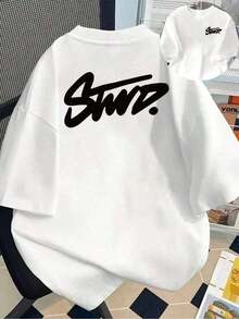 STWD.Oversized T-Shirt With Letters And STWD.Logo Print - Casual Short Round Neck T-Shirt, Suitable For All Seasons - 白色 - 查看 1