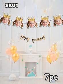 7/14/21 pièces Bannière personnalisée amusante avec visage, guirlande photo 1er anniversaire, décorations de fête personnalisées, fanion d'anniversaire personnalisé, bannière photo de visage de bébé - Multicolore - Voir 14