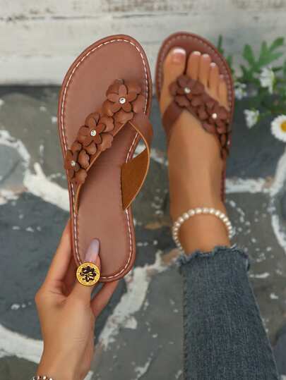 Women's Elegant Sandals, Floral Decor, Summer Fairy Tale Style, Open Toe Design, Fabric Lining, Non-Slip Sole, Microfiber Insole