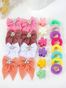 5/10/852PCS Macaron Color Cute Gentle Girl Hair Accessory Set, Includes Pearl Large Bow Hair Clips, High Elasticity Seamless Hair Ties, Flower Claw Clips, Rabbit Ear Hair Ties, Disposable Small Rubber Bands, Suitable For Girls Outings, Performances, Daily Use - Multicolor - View 4