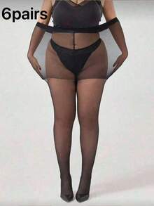 1/2/4/6/8 Pairs Plus Size Women's 20D Reinforced Crotch Pantyhose - Black - View 9