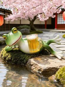 卧姿青蛙雕像，手持啤酒杯，树脂花园摆件，户外庭院装饰动物雕塑，室内客厅办公桌摆件，趣味放松青蛙装饰品 - 飲酒青蛙 - 查看 3