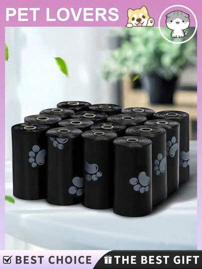 Túi đựng chất thải cho thú cưng, 15 túi mỗi cuộn, chống rò rỉ và dày dặn, có in hình dấu chân, cuộn túi thay thế, túi đựng chất thải dùng một lần bền chắc, thích hợp cho việc dắt chó đi dạo, du lịch và sử dụng ngoài trời.