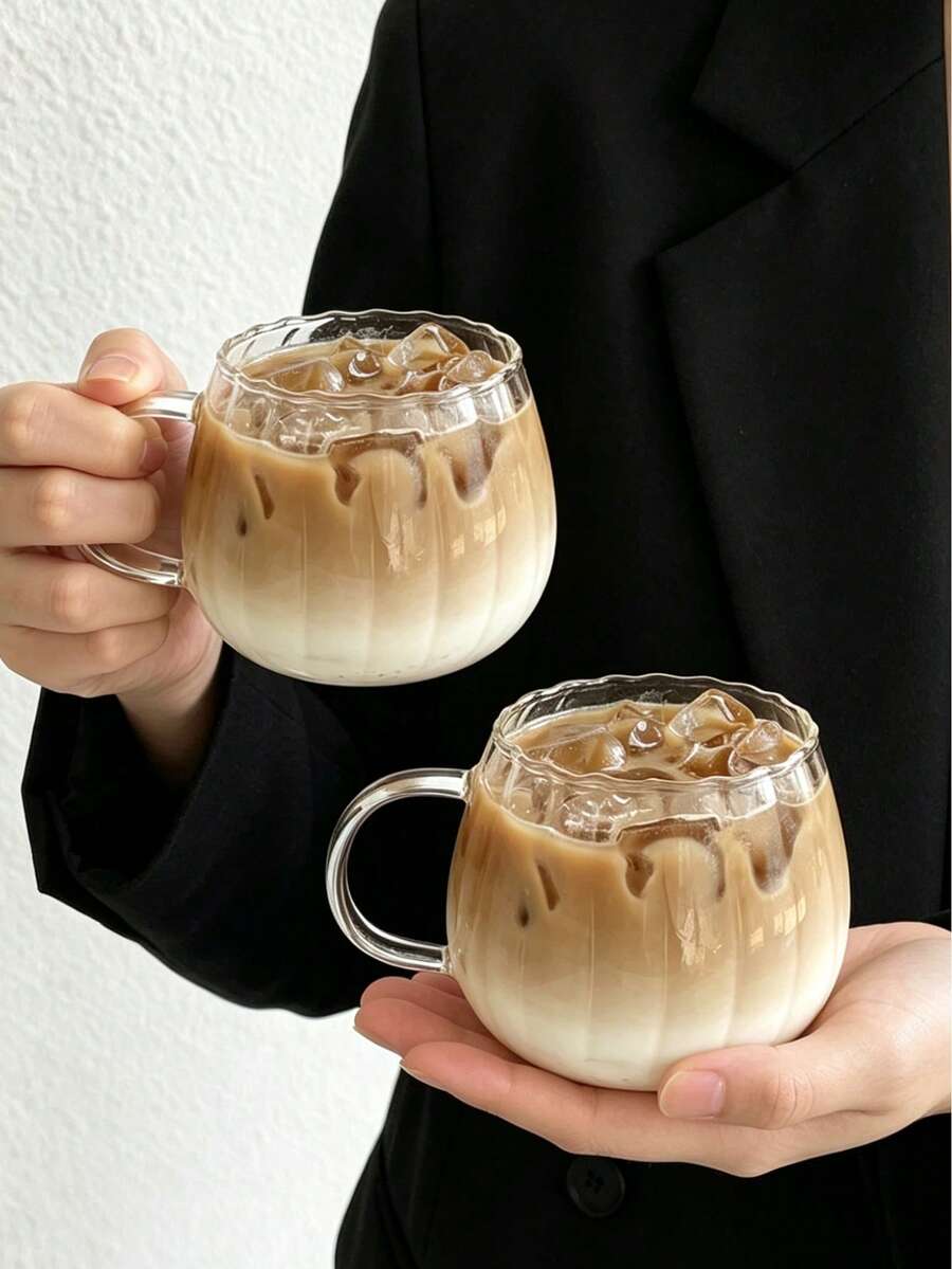 1个/2个/4个装带把手的罗纹南瓜玻璃咖啡杯,耐热高硼硅玻璃杯,适用于冰咖啡、拿铁、奶茶和果汁,美观实用,适合居家办公使用。 - 彩色 - 查看 1