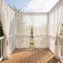 2pcs Outdoor Solid Color Sheer Curtains, Bohemian Lace Trim Flowing Window Sheer Curtains, Translucent Privacy Curtains For Outdoor Porch, Hotel, Swimming Pool, Garden Corridor, Bedroom Balcony, Living Room Decor - 2pcs - View 5