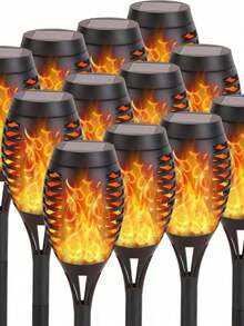 2/8 Pack Solar Torch Lights For Outdoor Festival Decoration - Simulated Flame Effect Creates A Cozy Christmas Atmosphere - IP44 Protection Level, Automatic On/Off Suitable For Garden, Pathway, Yard, And Christmas Decorations - Multicolor - View 1
