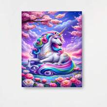 1 pieza, Pintura de diamantes 5D de bricolaje con perforación completa, arte decorativo para sala de estar y dormitorio, pegatina de diamantes hecha a mano, unicornio arcoíris, manzana de cristal rosa, decoración del hogar para pared de dormitorio, sala de estar, estudio, baño, regalo para - Enmarcado - Ver 1