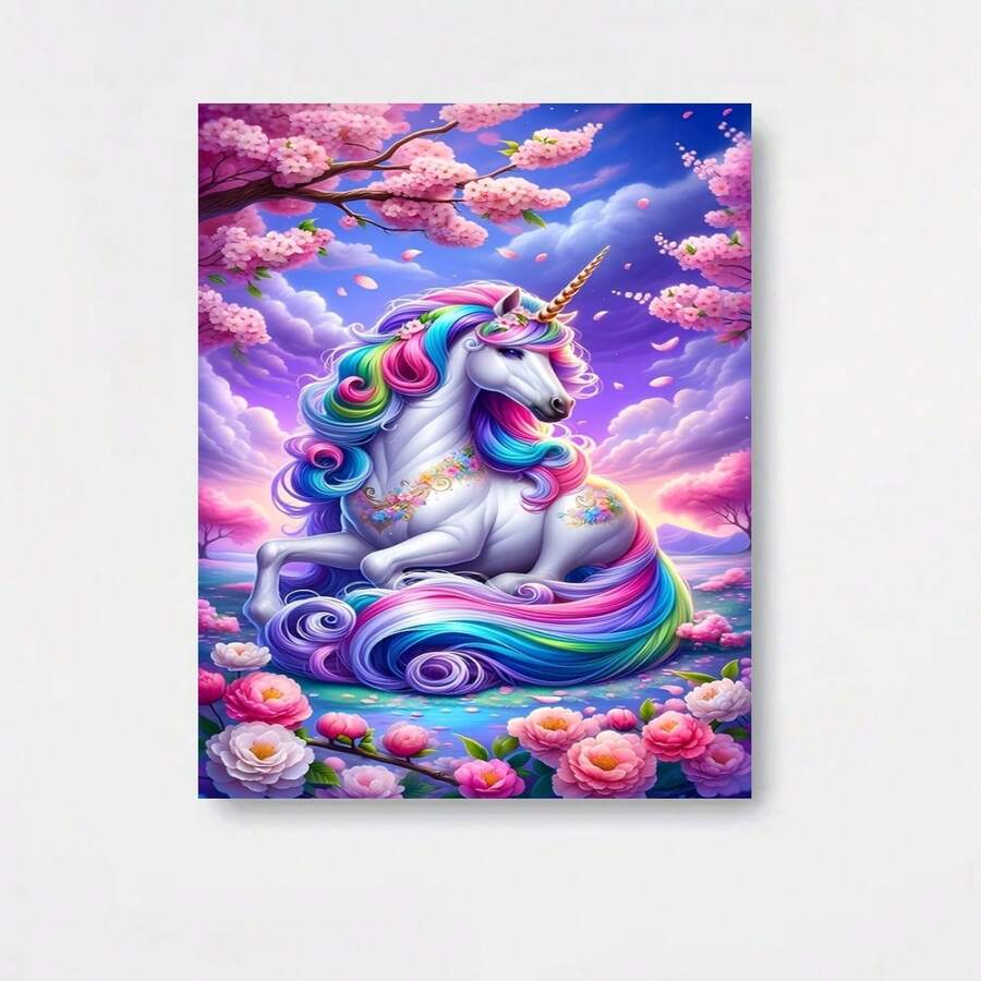 1 pieza, Pintura de diamantes 5D de bricolaje con perforación completa, arte decorativo para sala de estar y dormitorio, pegatina de diamantes hecha a mano, unicornio arcoíris, manzana de cristal rosa, decoración del hogar para pared de dormitorio, sala de estar, estudio, baño, regalo para - Enmarcado - Ver 1