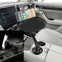 1 cái giá đỡ cốc ô tô màu đen có khay và giá đỡ điện thoại, đế điều chỉnh phù hợp với bảng điều khiển trung tâm và ghế sau, giá đỡ định vị đa năng. - A - Xem 1