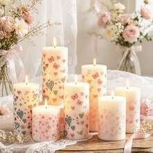 1/3 Packs White Printed Pillar Candles With Pink Heart Pattern - 3"Tall 2" Diameter, Dripless Smokeless Unscented Candles ForHome Decor, Valentine's Day, Wedding Centerpieces - A - View 7