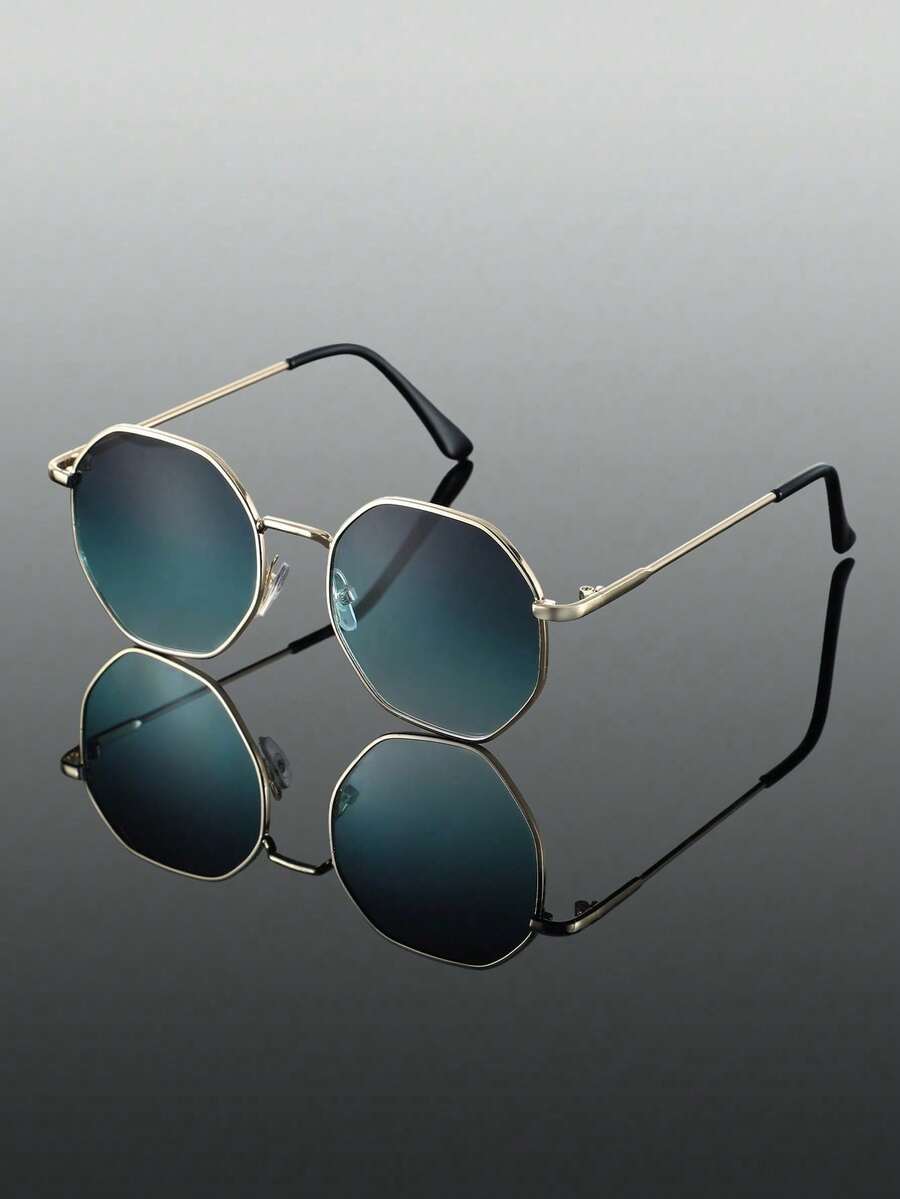 1 paire de lunettes de soleil géométriques en métal bicolores modernes et minimalistes, convenant pour la conduite en été, les fêtes rave, la photographie de rue, les festivals de musique, les vacances à la plage tropicale, s'adaptant à tous les types de visage, idéales pour les sorties, les accessoires de mode, la rentrée scolaire, le style universitaire et plus encore - Multicolore - Voir 1