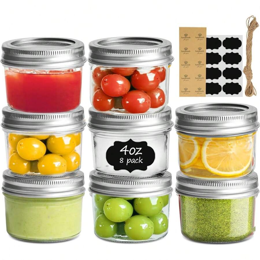 Mini Mason Jars 4oz - 8 Pack, Regular Mouth Mason Jar With Lids And Seal Bands, Small Glass Canning Jar For Spice, Jam, Honey, J - 黑色 - 查看 1