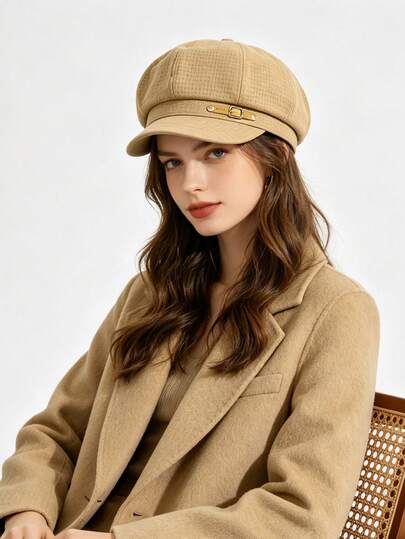 1pc Solid Color Elegant French Beret, Suitable For All Seasons, Graceful Ladies Hat, British Style Knitted Cap, Artist Cap, Versatile For Travel, Shopping, Party, Women's Hat