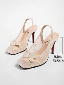 Giày cao gót ren đen, sandal hở mũi một quai thắt nơ gợi cảm dành cho nữ - Màu be - Xem 9