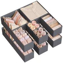 SONGMICS Organizadores para Cajones, Cajas Almacenaje para Calcetines, Ropa Interior, Corbatas, Bufandas, Juego de 12, Gris Pizarra MRDZ006G03 - Gris Pizarra - Ver 2