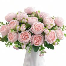 1/3/60件人造絲綢牡丹與玫瑰花束，假花適用於春季新年裝飾、婚禮、花瓶、居家、餐廳、臥室、節日、生日派對、戶外花園裝飾、情人節、畢業禮物 - 肉粉紅色 - 查看 2