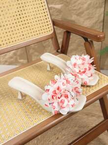 Giày sandal nữ thanh lịch, gót nhọn mũi vuông thắt nơ, thích hợp cho đám cưới, tiệc tùng, dép hở gót, dép cao gót màu be. - Màu be - Xem 8