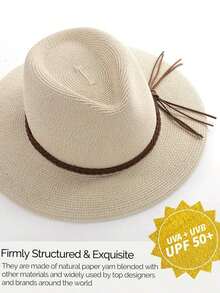 1pc Vacation Casual Braided Jazz Cap Straw Hat - 米色 + 扭曲裝飾 - 查看 8