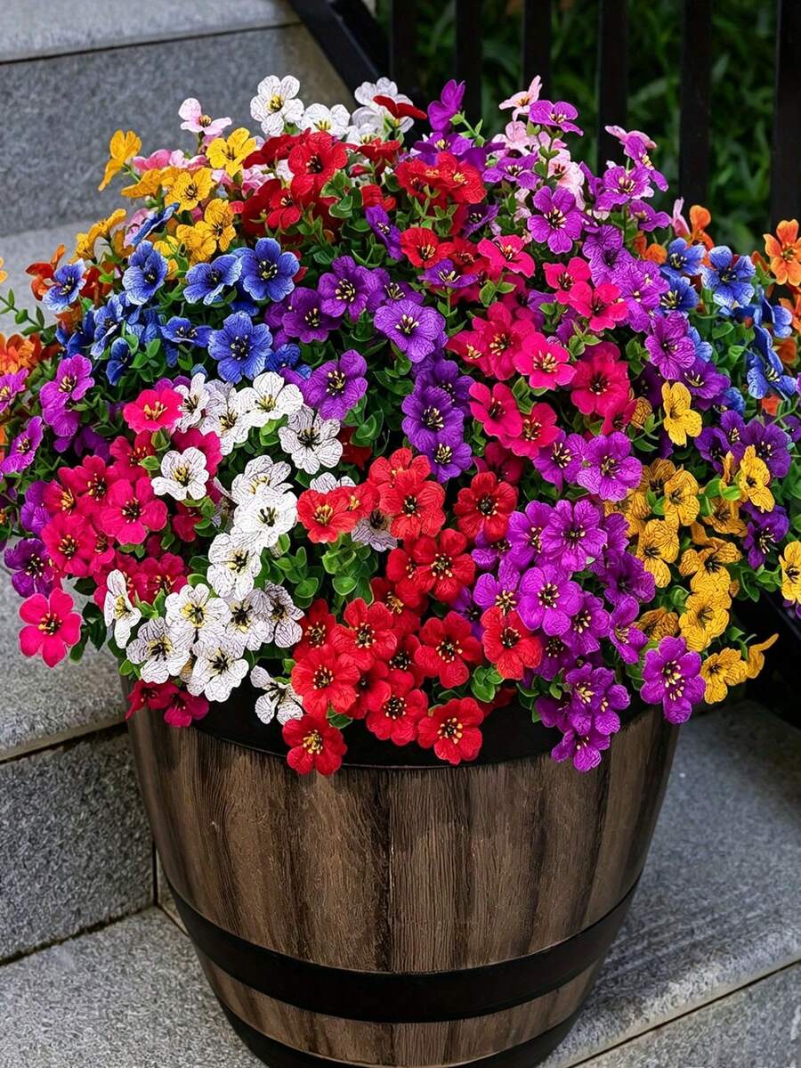 30件紅白色藍色人造花 - 愛國主義仿真花朵 - 適合7月4日(日)和陣亡將士紀念日;適用於戶外和室內花園、門廊、墓地和家居裝飾 - 彩色 - 查看 1
