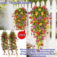 12 pezzi di fiori finti colorati appesi - vivaci fiori gialli, rossi, fucsia e viola, decorazioni floreali per vacanze, petali realistici, senza manutenzione, decorazione in plastica durevole per interni/esterni, adatti per matrimoni, Natale, San Valentino, composizioni floreali - Multicolore - Visualizzare 8