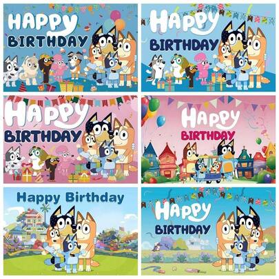  1 pieza Tela de fondo para fotografía de fiesta de cumpleaños de Bluey, decoración de fiesta, cartel de fotografía, accesorios, decoración perfecta de fondo para fiesta de cumpleaños