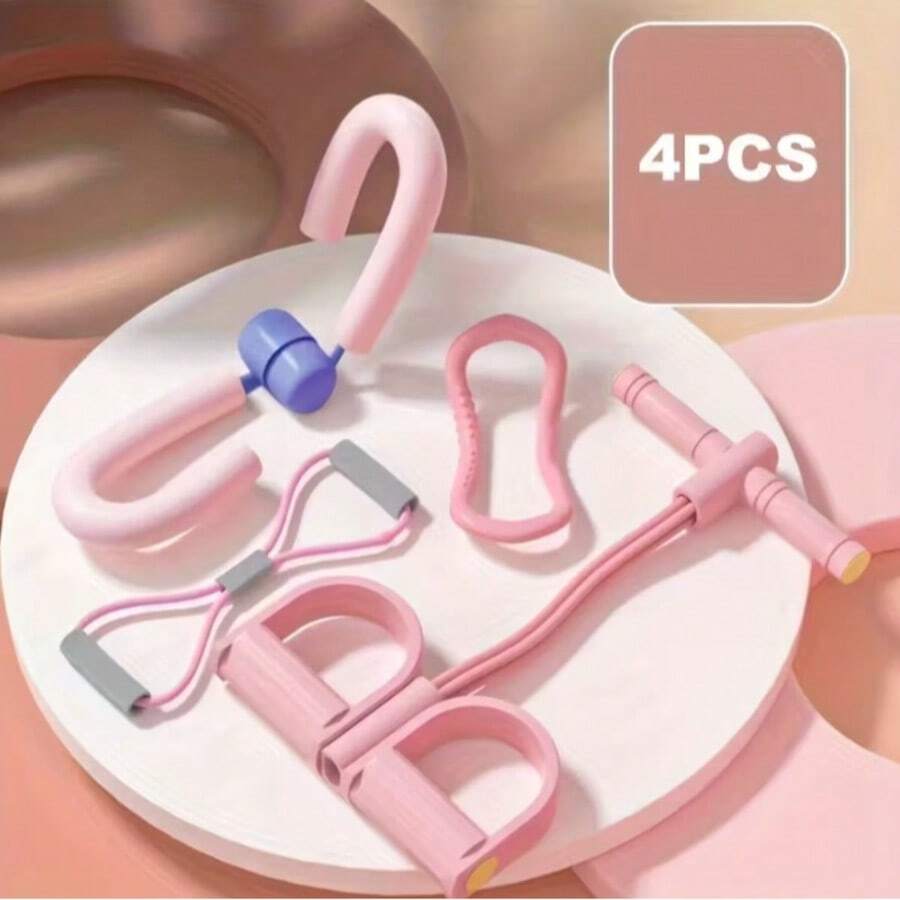 Set de 4 piezas de equipo de fitness para el hogar, entrenamiento de piernas, estiramiento de yoga, moldeado de Body completo y fortalecimiento, equipo de entrenamiento multifuncional - Rosa - Ver 1