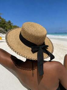1 Peça Chapéu de Verão Feminino com Fita, Chapéu de Sol de Top Plano para Atividades ao Ar Livre, Acessório de Moda, Chapéu de Praia, Adequado para Todas as Estações, Presente para o Dia das Mães, Dia dos Namorados, Férias, Fotografia, Feriado, Viagem - Multicolorido - Visão 2