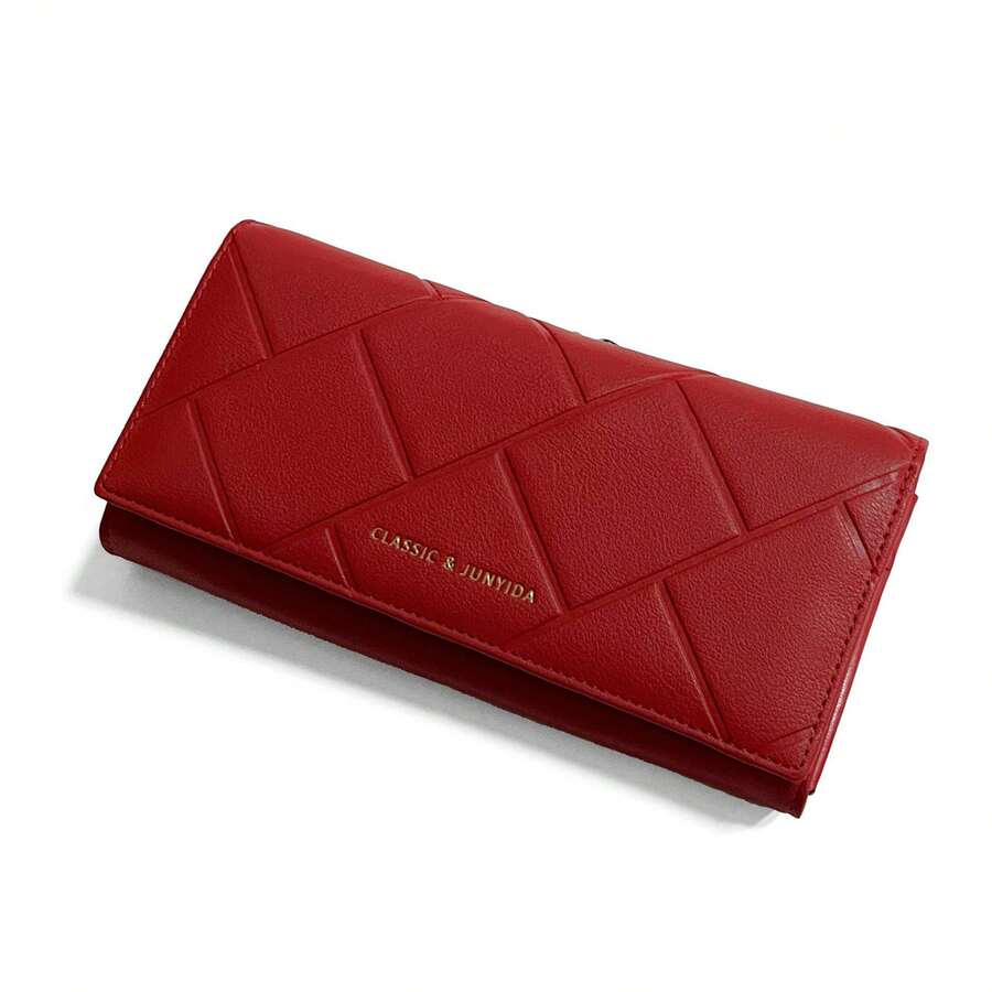 Simple Women's Wallet With Magnetic Clasp,-Patterned Wallet, Women's Long Clutch Bag With Large Capacity - Red - View 1